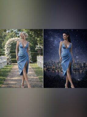 House of CB Faye Blue Satin Midi Dress NWT Size M